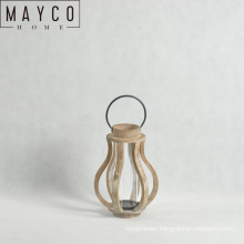 Mayco French Rustic Wooden Candle Lantern with Removable Glass Cylinder Hurricane